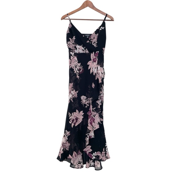 Le Château Y2K Dark Floral Fairy Babydoll Asymmetric Midi Dress Flowy XS Grunge - Picture 2 of 15